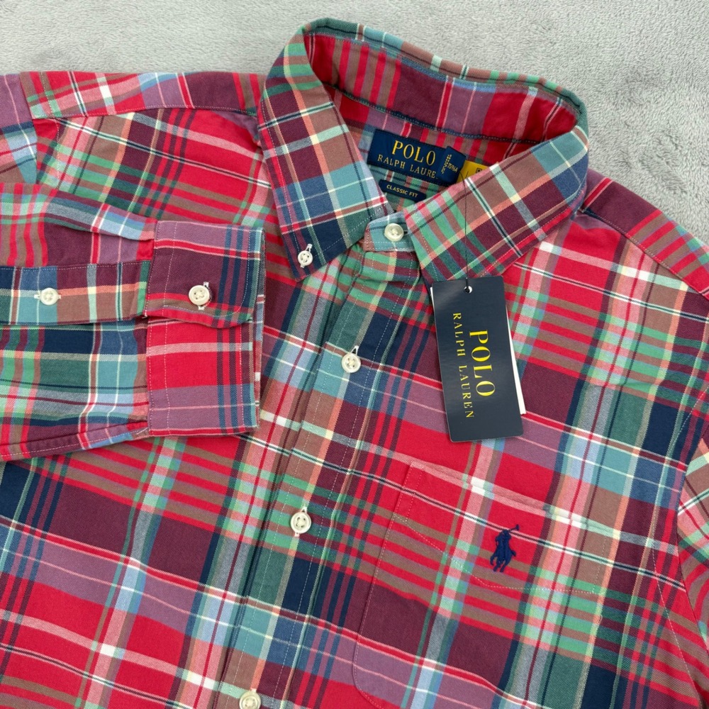 Polo Ralph Lauren Classic Fit Mens Medium Plaid Oxford Button Down Shirt NEW